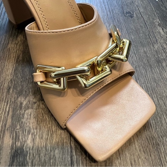Women’s Chain Slip On Chunky Heels Shoes Sandals Tan Size 8 - Picture 13 of 13